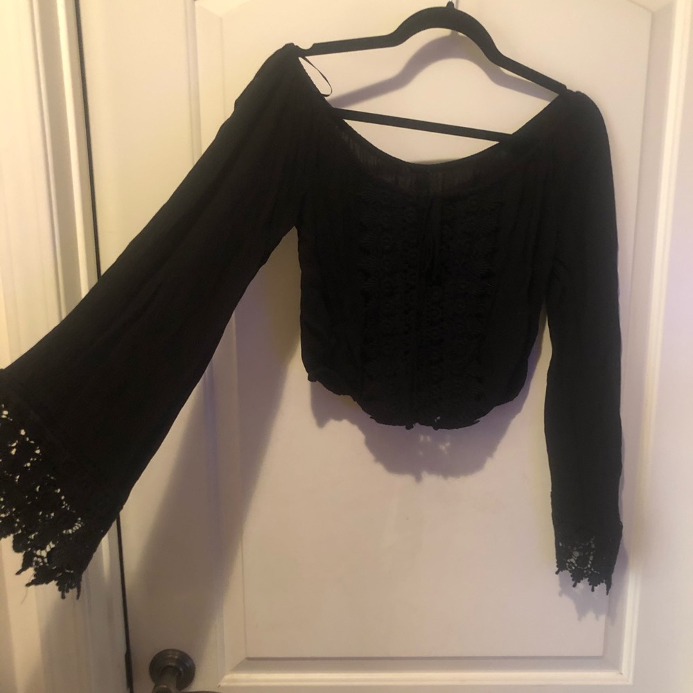 Off shoulder cropped boho top with bell sleeve